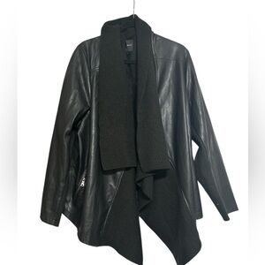Lane Bryant Plus Size Black Faux Leather Mixed Media Draped Moto Jacket - 3X